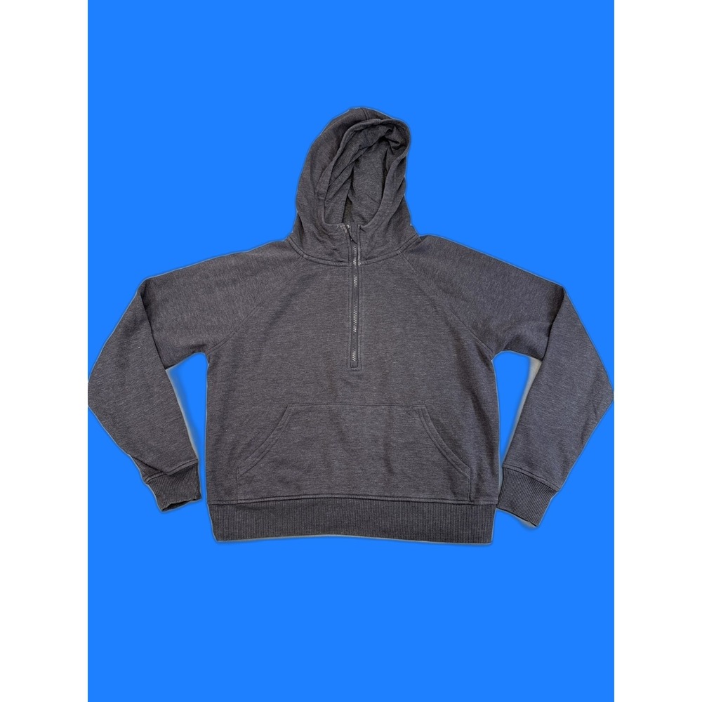 Unbranded Pullover Hoodie M Dark Gray Cotton Polyester Half Zip Long Sleeve Slim